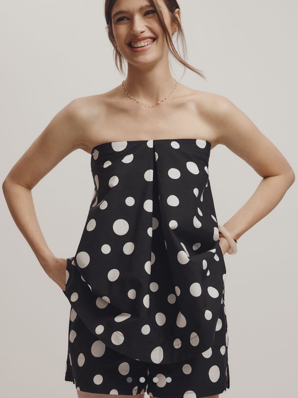 Anthropologie Maeve Strapless Black & White Polka Dot Top Medium NWT